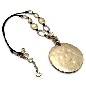 BELLA UNO Gold Tone Large Pendant Necklace Pebble Oval Bead Statement 19" - 22"